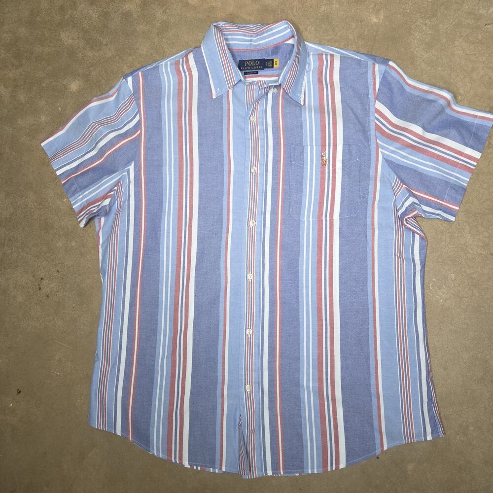 Polo Ralph Lauren Shirt Mens XL Classic Fit Striped Blue Red White Cotton